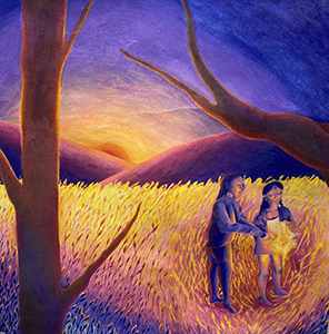 Image of NyAnna Beeman's color pencil drawing Sunset on Sparkler Field